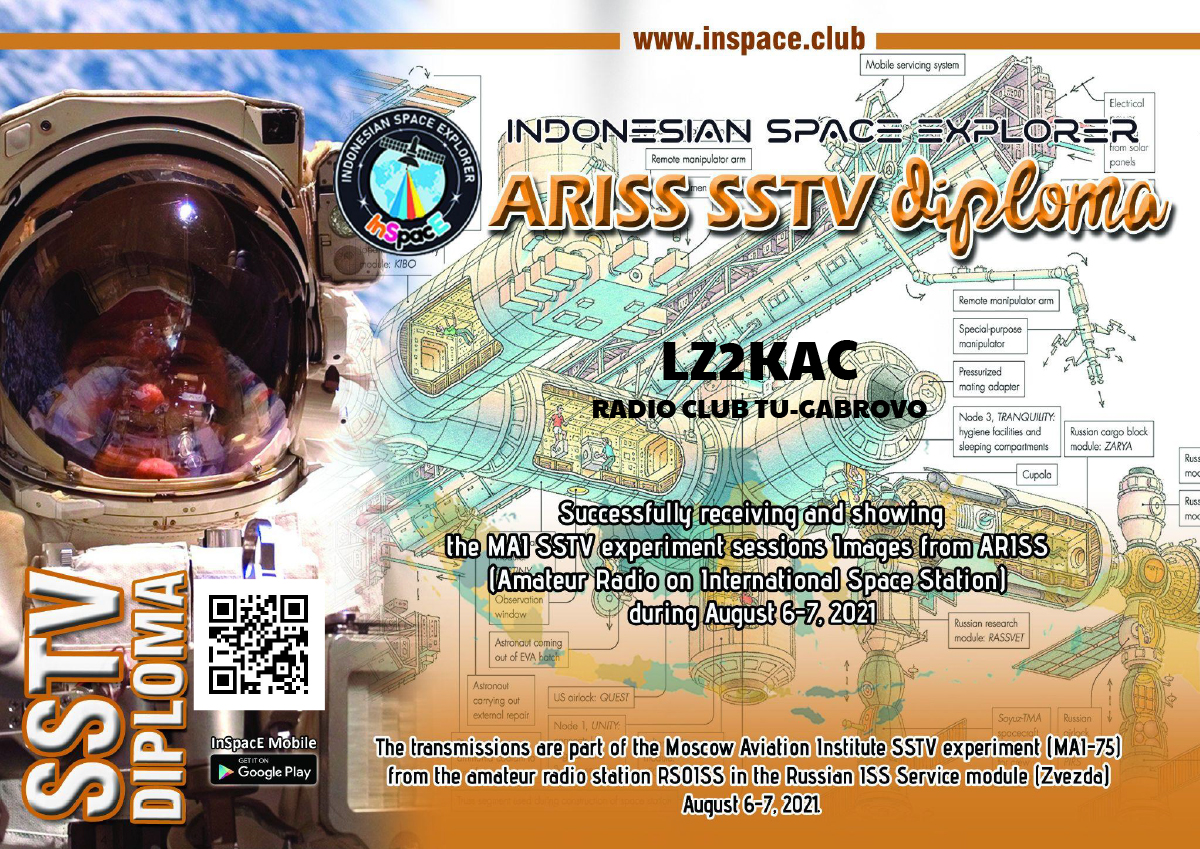 LZ2KAC RADIO CLUB TU-GABROVO - InSpacE SSTV Diploma August 21