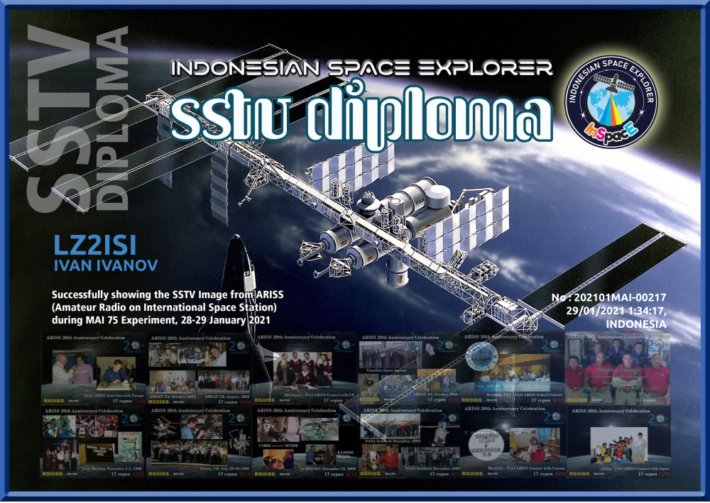 LZ2ISI IVAN IVANOV 202101MAI 00217 Inspace MAI 75 Exp SSTV Diploma